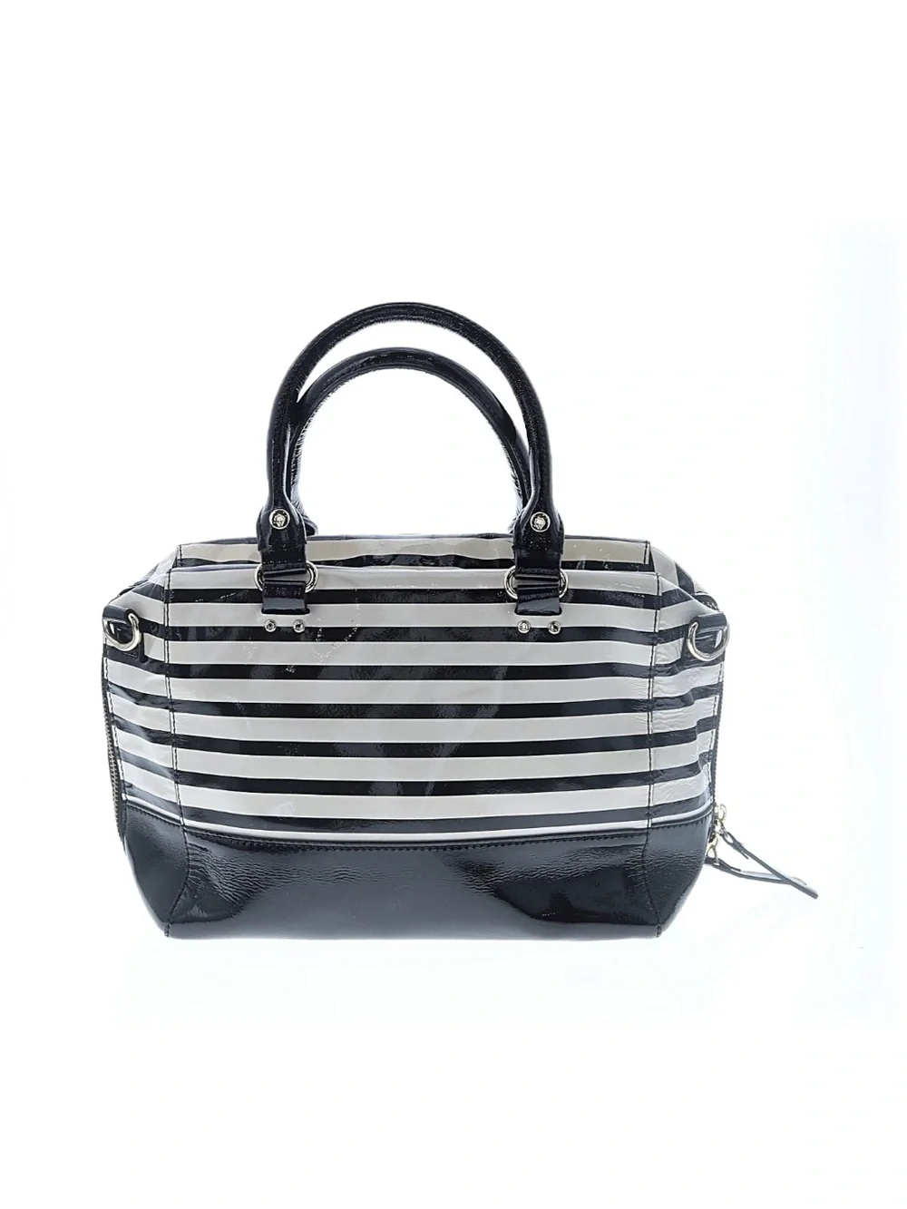 kate spade Black and White Striped Patent Satchel